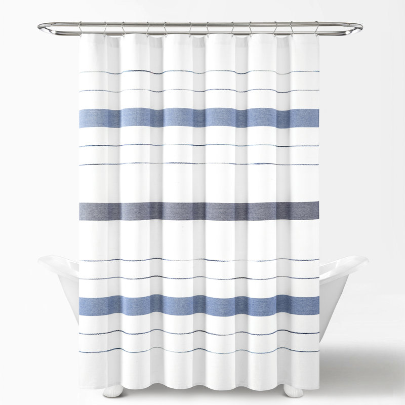 Rideau de douche rayé simple, Bleu marine / blanc