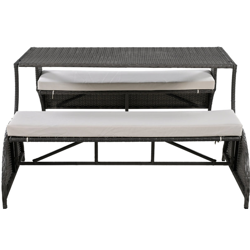Conception extérieure multifonctionnelle: convertible en 4 sièges et table, fer, coussin, facile à assembler et à transporter, beige: se transforme en structure en fer, guide d'assemblage simple en mousse,