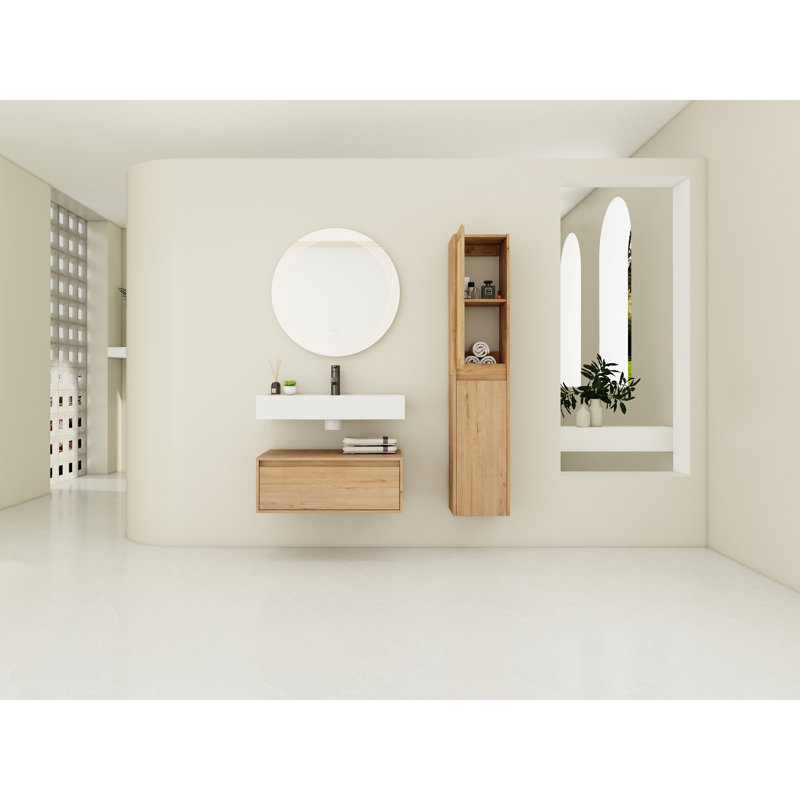 Meuble-lavabo de salle de bain avec lavabo en résine et tablette latérale - option polyvalente d'évier