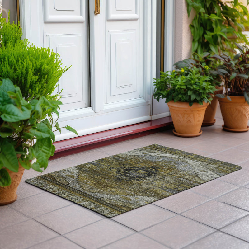 Machine Washable Indoor/Outdoor Xhevrie Brown Rug, Rectangle 1'8" x 2'6"