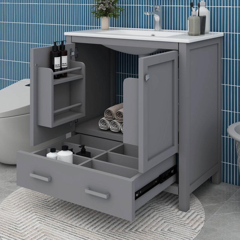 Meuble-lavabo 30 po avec lavabo simple, tiroir, Gris