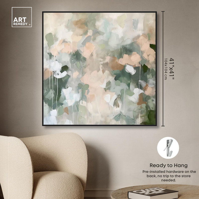 «Earth & Emerald Rhythm Canvas Minimal Abstracts» par Art Remedy, H 41 po x l 41 po x P 1,8 po, Cadre flottant noir