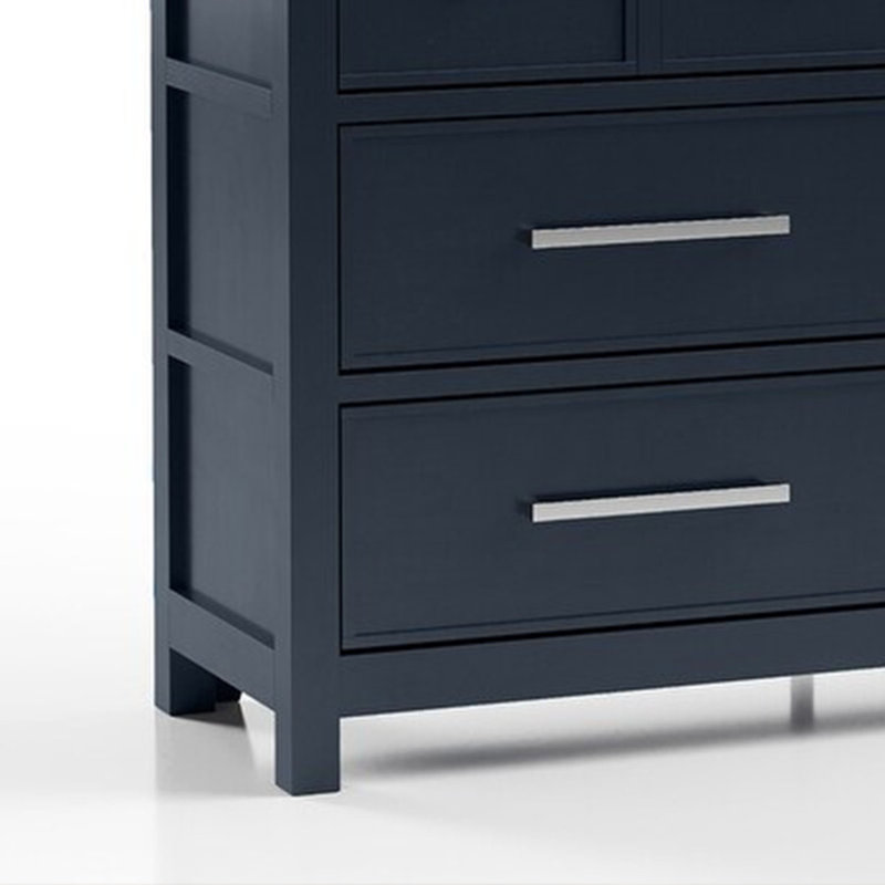 Commode Tela, 8 tiroirs avec poignées en métal, bois de pin massif bleu, Bleu