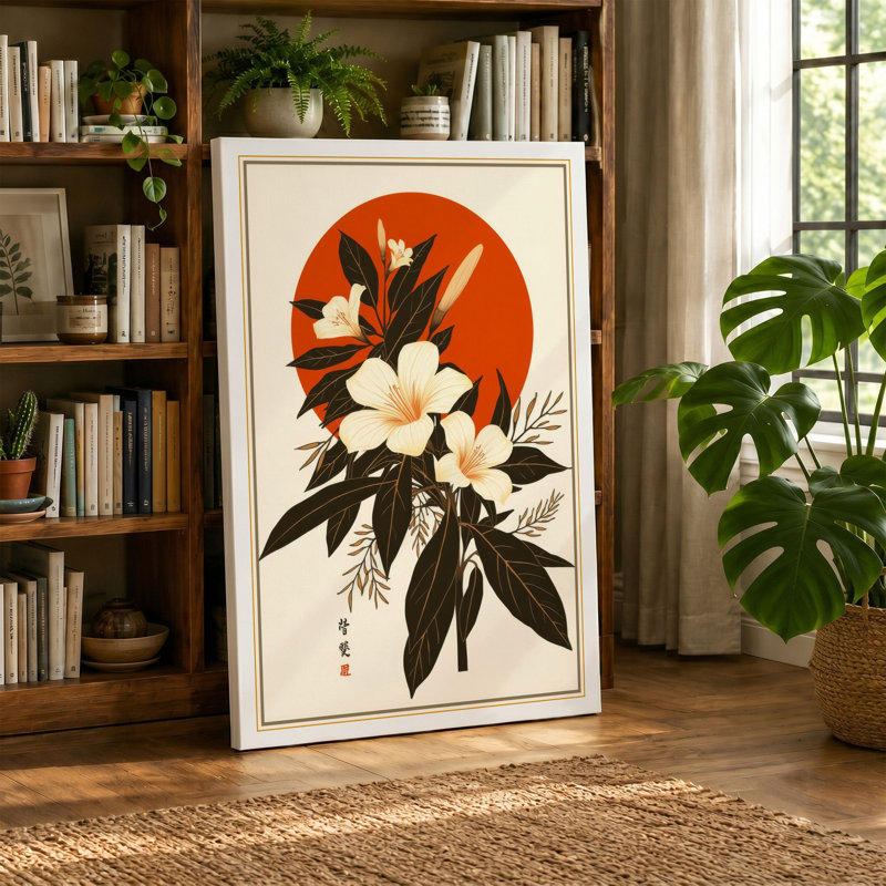 Moonlit Cherry Blossom Japandi - Wrapped Canvas, 36x24 - 91.4 x 61.0 cm, Ochre Border