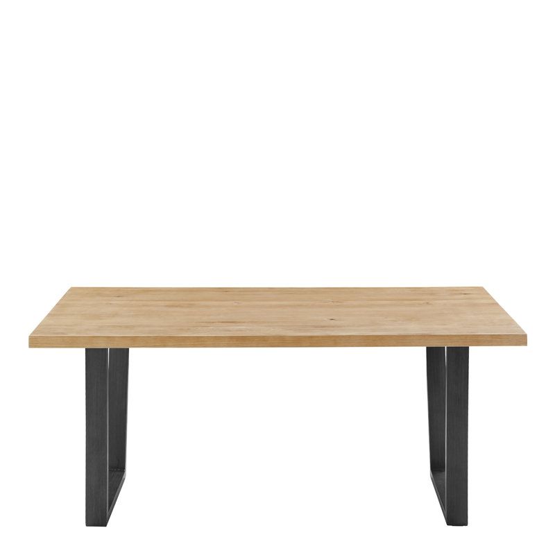 Armor Oak Solid Wood Top Metal Base Dining Table, Oak