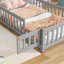 Structure de lit pour tout-petits Montessori, conception en bois de pin en forme de maison moderne avec garde-corps et tête de lit de style clôture-326162407-326162404