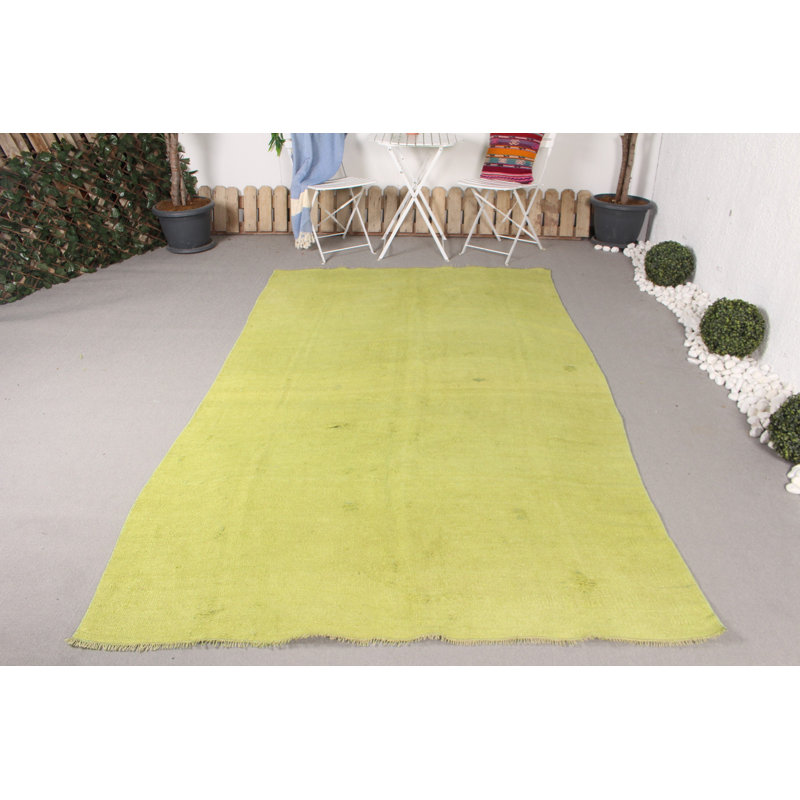 Tapis rétro vintage en kilim turc tissé à la main - motif Oushak vert antique pour chambre à coucher ou dortoir