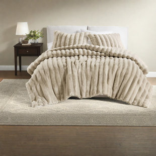 Luxurious King Bedding Sets, Ultrasoft Faux Fur Comforter, Cozy Taupe