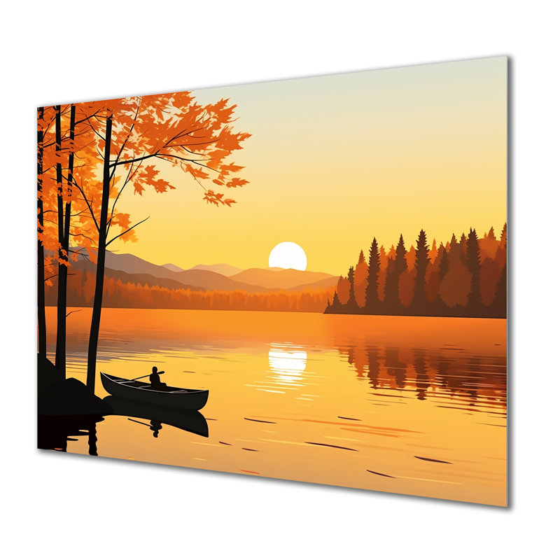 Canoë au bord du lac Sunset, H 30 po x l 40 po, Sans cadre, métal