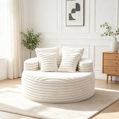 Fauteuil lounge rond surdimensionné pour intérieur, canapé confortable sans dossier en velours côtelé avec coussins, aucun assemblage requis, fauteuil lounge profond à compression pour salon, appartement