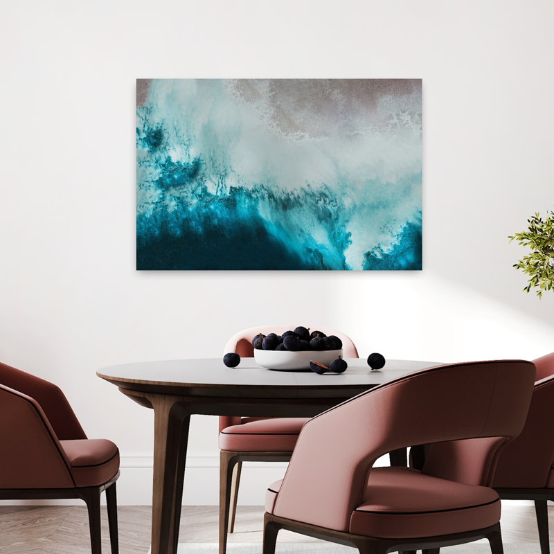 «Teal Beach», art dramatique abstrait, nature, plage vibrante, H 24 po x l 36 po