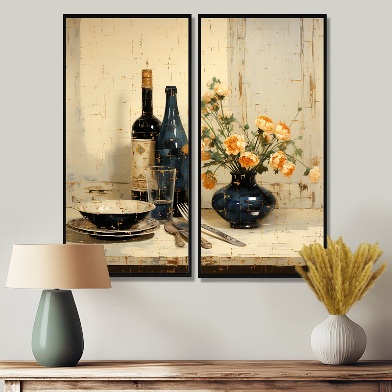Fleurs jaunes, cuisine culinaire jaune, art mural de cuisine 2 pièces, H 40 po x l 40 po, Black
