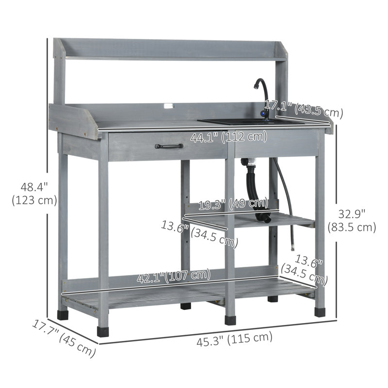 Potting Bench Table, Garden Work Bench Workstation with Drawer