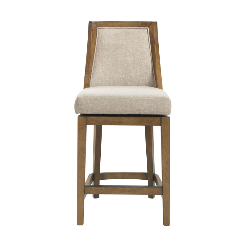 Ellie 29.5'' Brown Rubberwood Swivel Counter Height Stool with Beige Seat