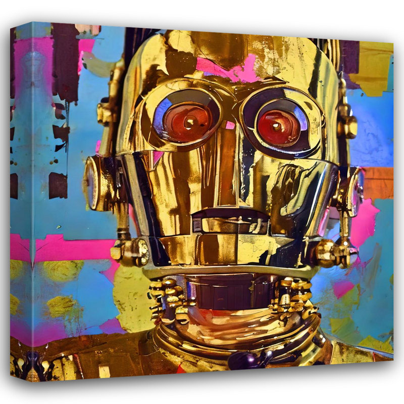 «C3PO Three» par Stephen Chambers - peinture sur toile tendue, H 15 po x l 15 po x P 1,5 po