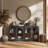 Set of 2 Arched Sideboard Cabinet w/Glass Doors & Shelf, Ebony-965663288
