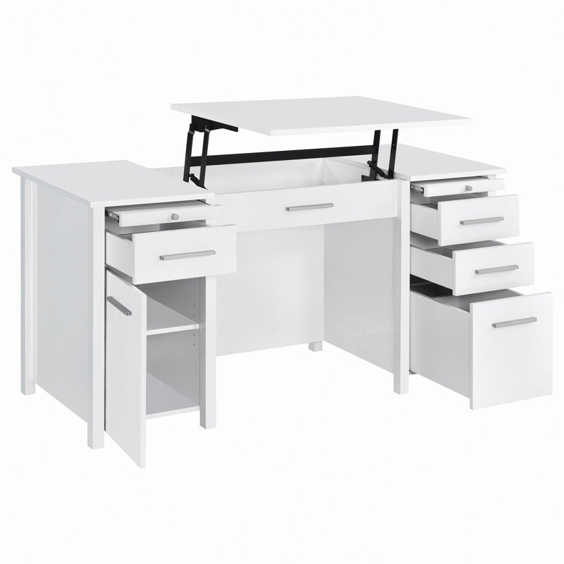 Bureau blanc 4 tiroirs ultrabrillant, Blanc