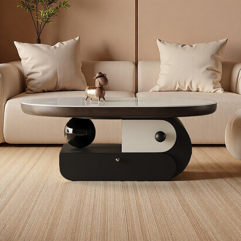 Table basse ovale avec rangement en ardoise, H 16,14 po x L 51,18 po x l 27,55 po