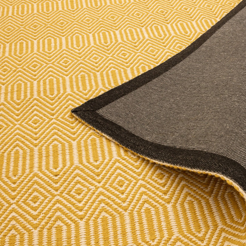 Mustard Geometric Handmade Modern Easy To Clean Rug Dining Room Bedroom And Living Room, Rectangle 100 x 150cm, Wool/Cotton