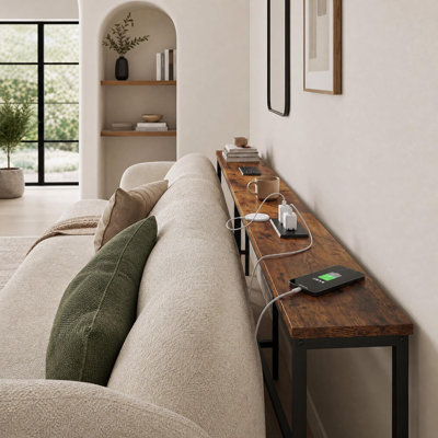 Table d'appoint étroite de 259 cm (102 po) à placer derrière le canapé - Hauteur réglable et borne de recharge