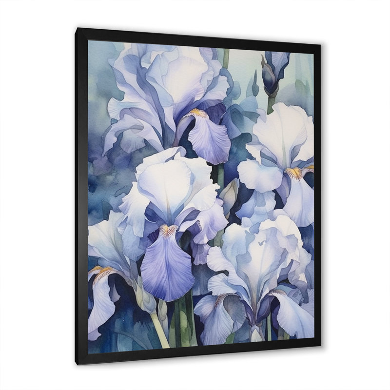 Pétales d'iris blancs et mauves sur toile, H 20 po x l 12 po x P 1 po, Cadre photo noir