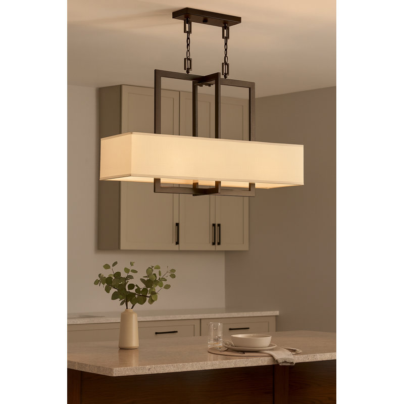 Hampton 4 - Light Unique / Statement Square / Rectangle Chandelier, Buckeye Bronze
