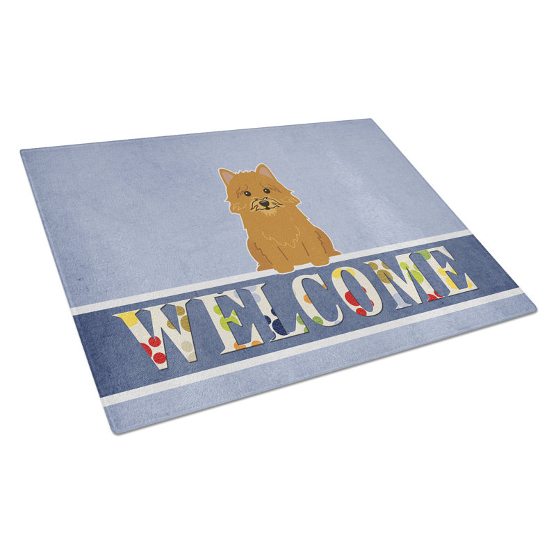 Planche à découper terrier norwich en verre trésors caroline Welcome Dog