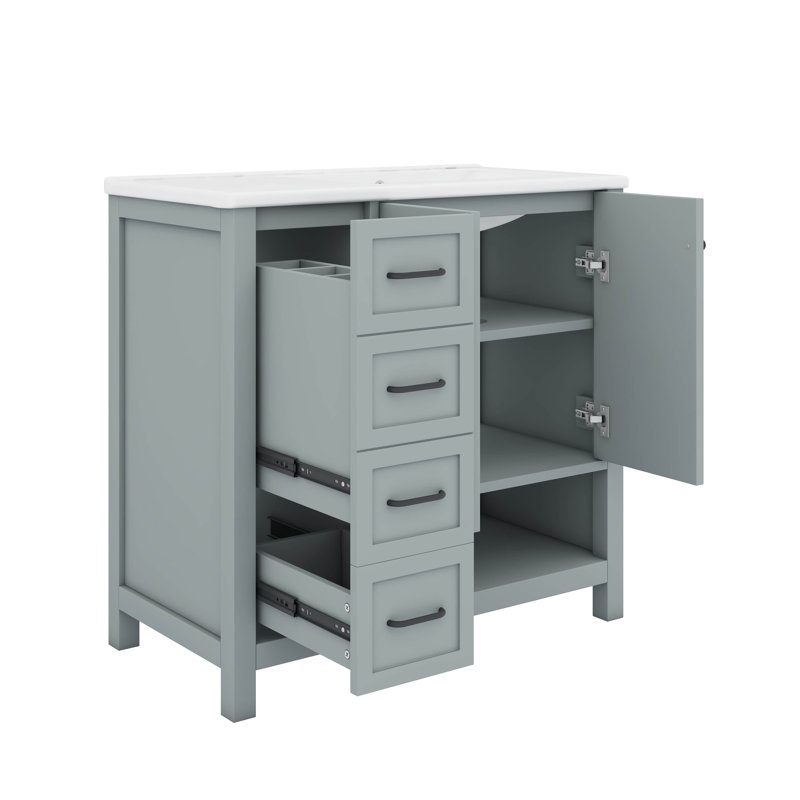 Meuble-lavabo 36 po avec portes doubles et deux tiroirs, Gris