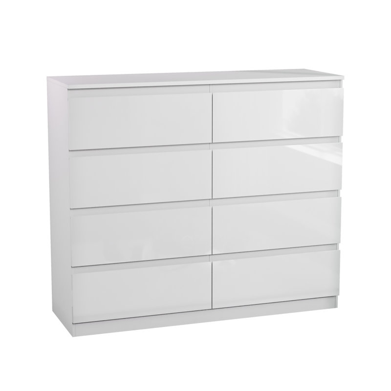 8 Drawer High Gloss Chest, (FSC 100%) Bedroom Home Storage Furniture, White