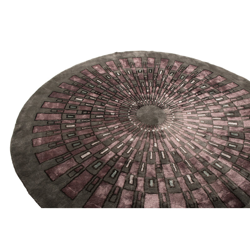 Rug & Kilim’S French Art Deco Circle Rug With Purple Geometric Pattern, Rectangle 5' x 8'