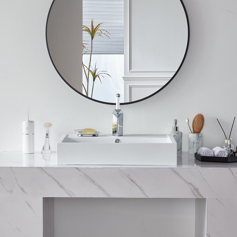 Pensen 18.5'' Matte White Solid Surface Rectangular Bathroom Sink with Overflow