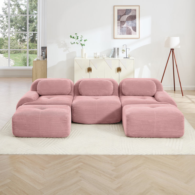 Compression Sofa, U Shape Sofa, Corduroy Sofa, 29.5" H x 117.3" W x 70" D