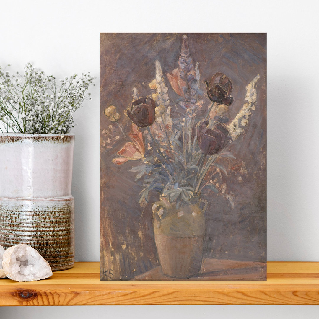 Clay Vase With Tulips and Other Flowers By Karl Schou Abstract Contemporary Wall Art Print