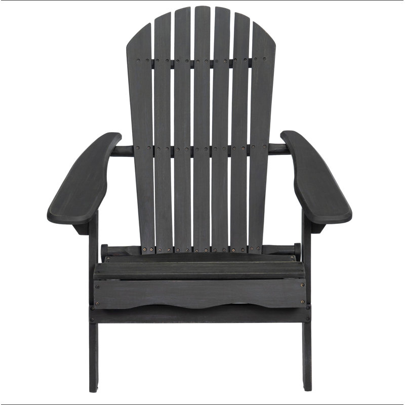 Foldable Acacia Wood Adirondack Chair – Traditional Slats, Wide Armrests, Rustic Outdoor Design, Easy Storage, Dark Gray