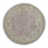 Hand-Knotted High-Quality Gold and Ivory Round Area Rug