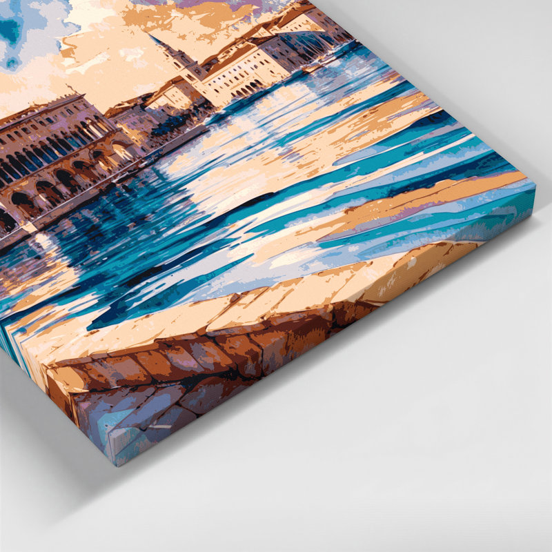 Art mural sur toile beige avec villes croisées, H 16 po x l 16 po