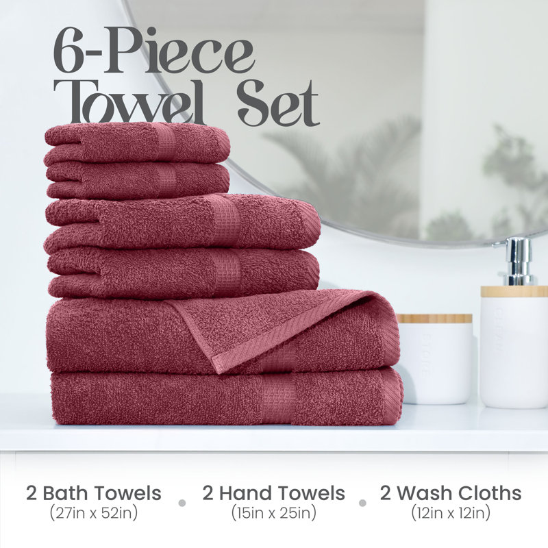 Essentials 6-Piece Bath Towel Set, Soft Red