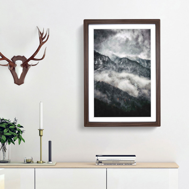 Mountain Peak View in Italy - Picture Frame Painting Print, Walnut Framed, 33cm H x 24cm W x 2cm D