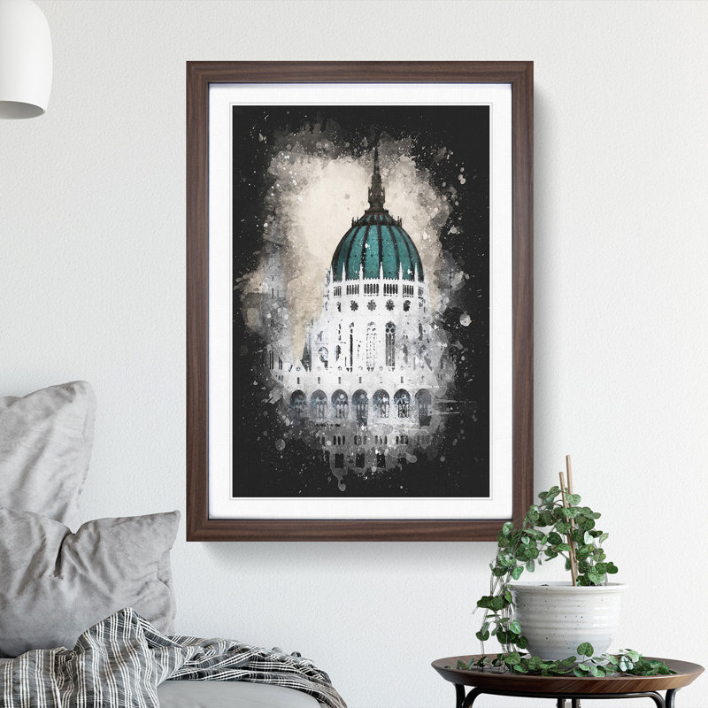 Parliament Building in Budapest - Picture Frame Graphic Art Print, 63cm H x 45cm W x 2cm D, Walnut Framed