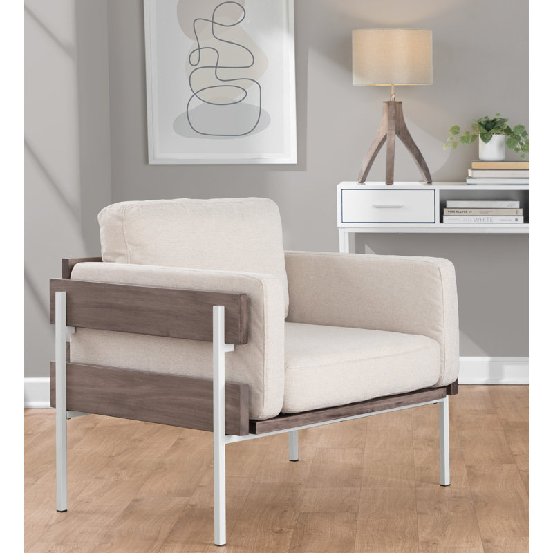 Upholstered Armchair, Cream Polyester, White/Grey
