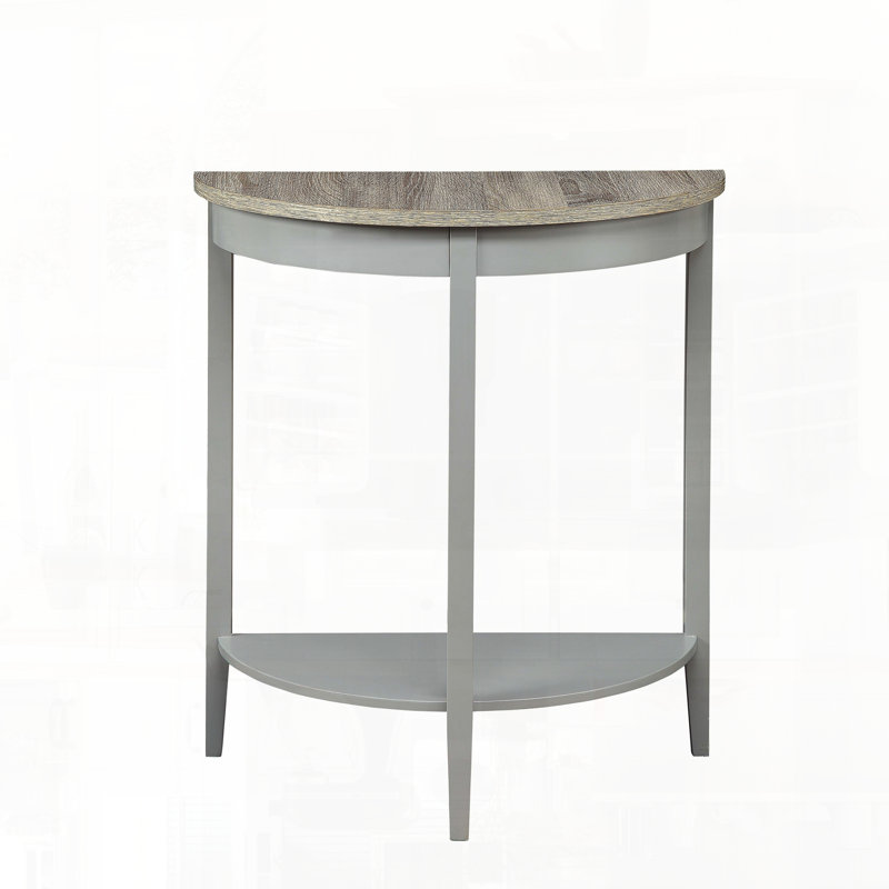 Florissant Transitional Half Moon Console Table with Bottom Shelf, Natural Oak