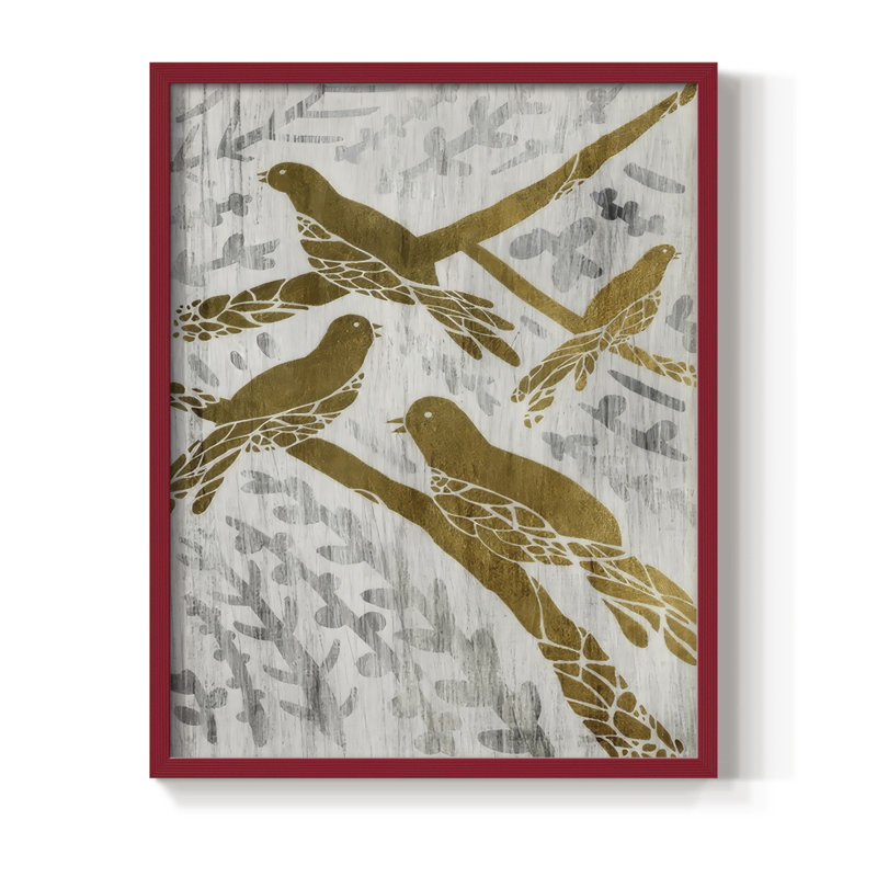 «Four Calling Birds» - impression encadrée des Fêtes de la feuille d'or - bois massif, H 30 po x l 24 po, Rouge
