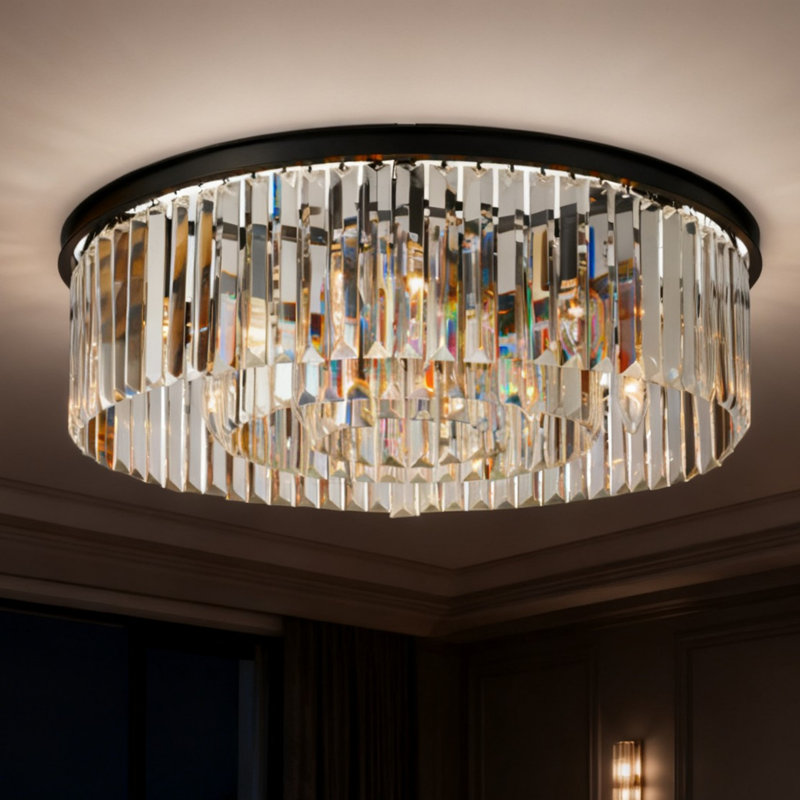 23.6-inch Round Three-tier Crystal Chandelier - Recessed Or Pendant Mounting / E12 Base / Wall Switch Control