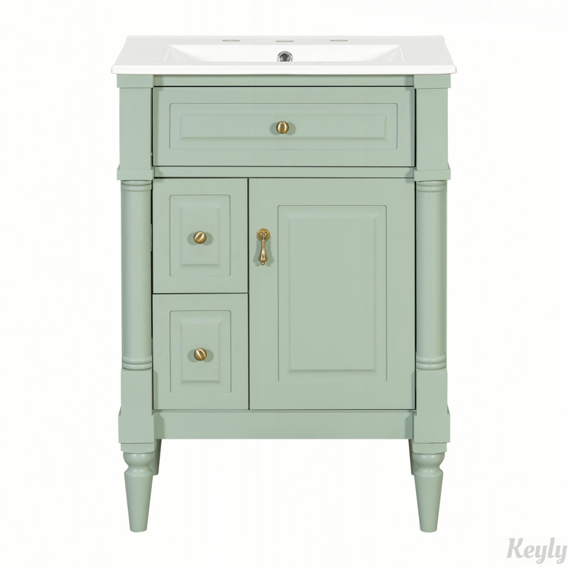 Meuble-lavabo autoportant de 24 po avec lavabo, armoire noire, tiroir rabattable, tablette réglable et poignées en métal