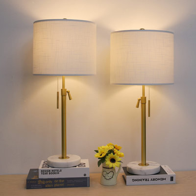 Adjustable Height Modern Table Lamps Set Of 2, 3-Way Dimmable LED Bulbs,  Fabric Shade