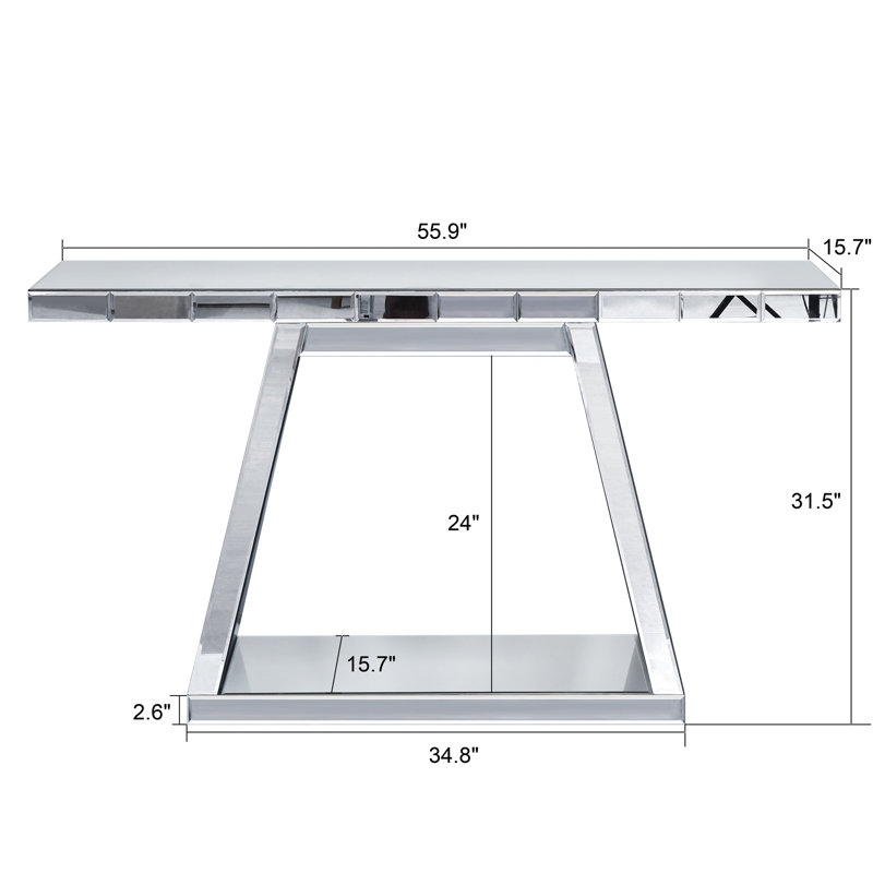 Table de hall d'entrée surdimensionnée à miroir 55,9 "avec effet réfléchissant à 360 °, base, structure pour console de couloir