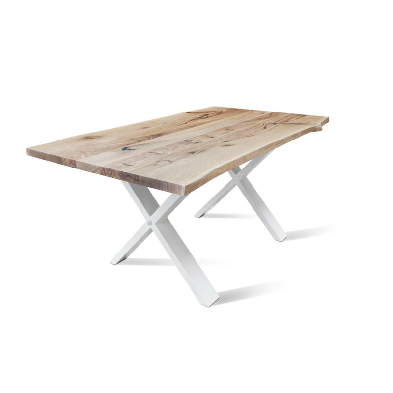 Oak Rectangular Wood Top Dining Table with Steel Base