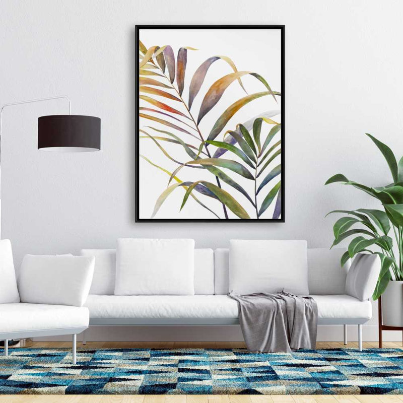 Watercolor Tropical Palm Leaves - Framed Canvas Home Decor