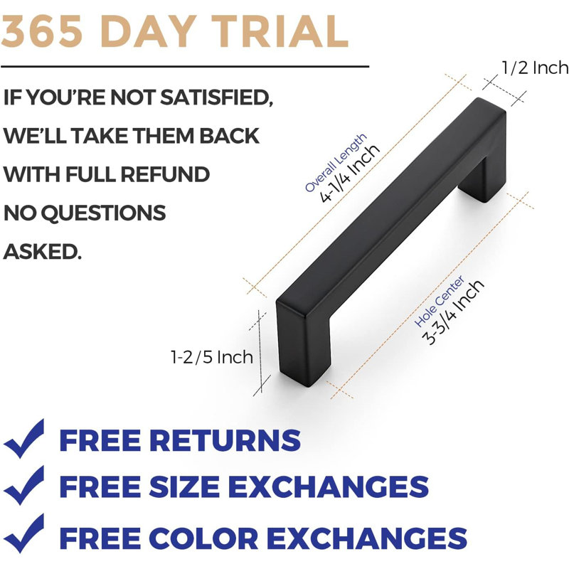 Matte Black Modern Square Bar Cabinet Pulls with Mounting Hardware