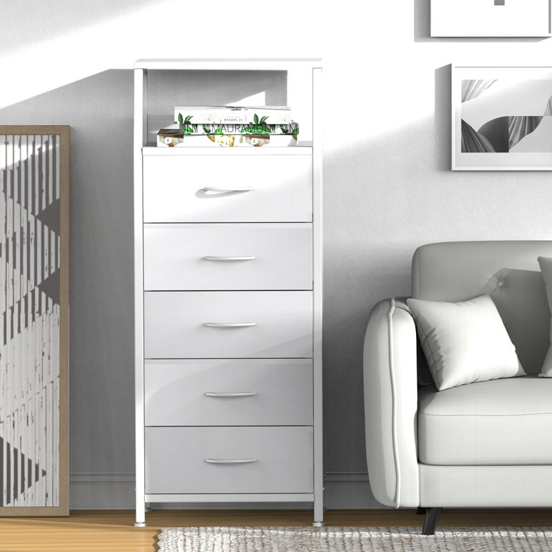 Commode 5 tiroirs Telia, Blanc
